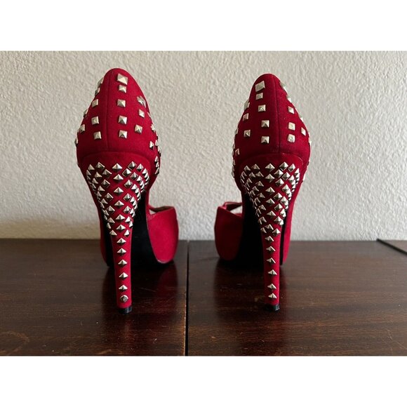 Dots Womens Platform Heels Women 7.5M Red Studded Peep Toe Vegan Fabric - Picture 9 of 12